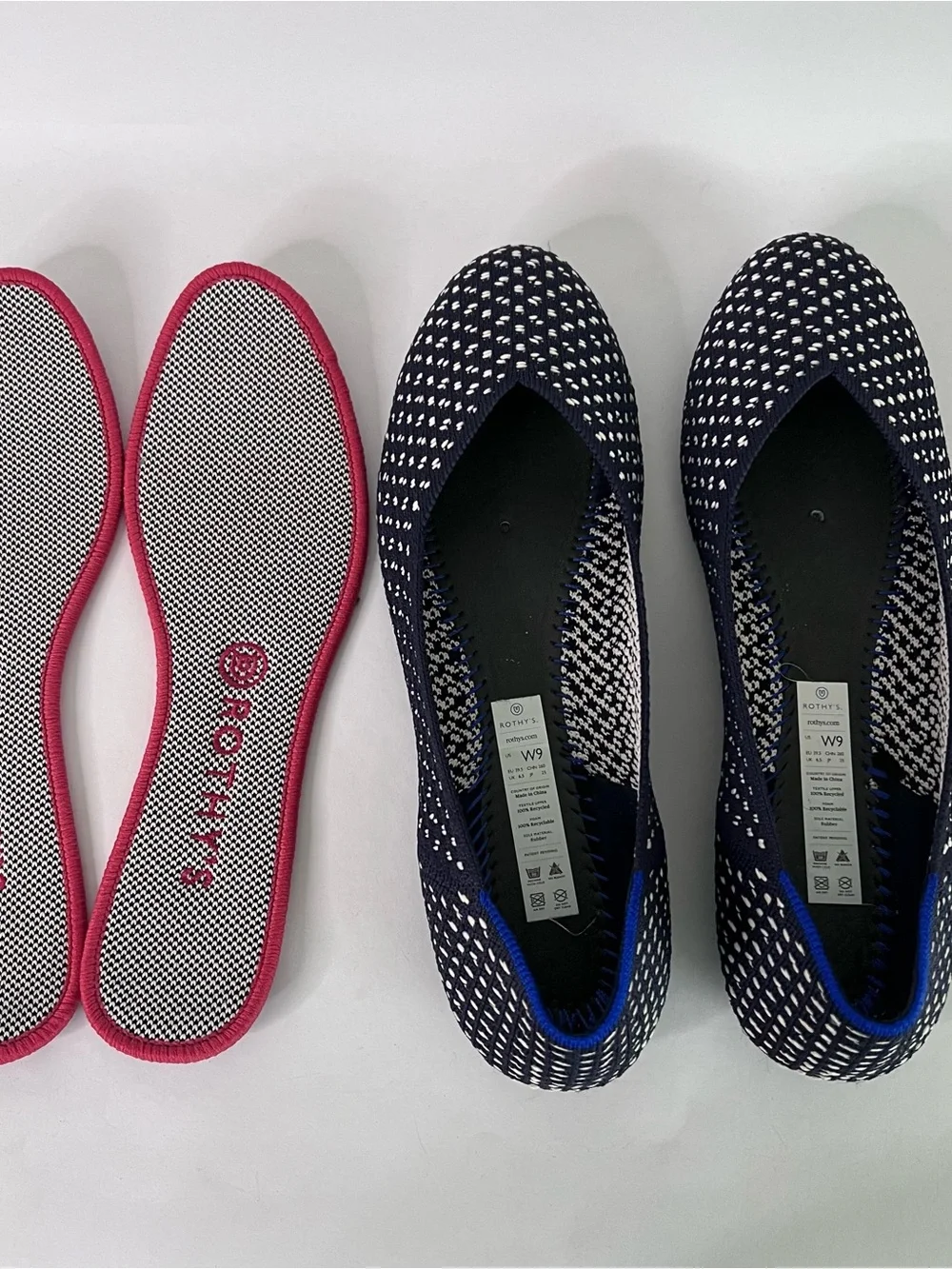 Rothy’s Maritime Honeycomb Ballet Flats Navy Blue White Spotted Knit Shoes 9W